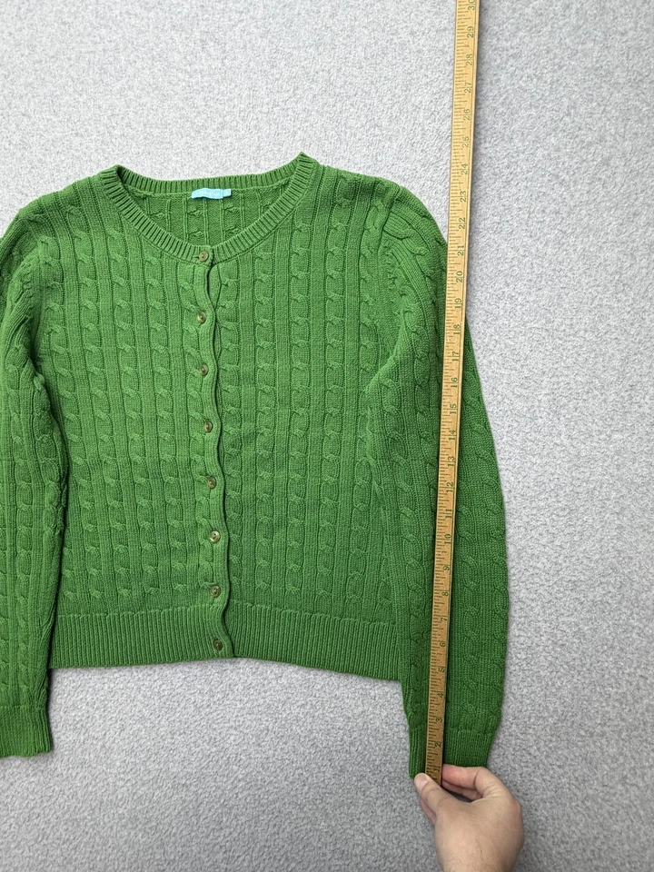 J McLaughlin Sweater Womens Medium Green Cable Knit Button Cardigan Cotton - Image 3 of 4