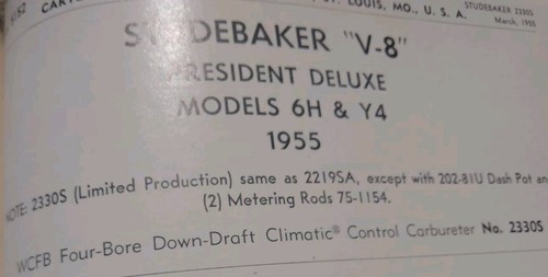 STUDEBAKER 1955 289 V8 PRESIDENT 6H,Y4 CARTER WCFB 4BL CARBURADOR INFORMACIÓN Y HOJAS DE ESPECIFICACIONES - Imagen 3 de 24