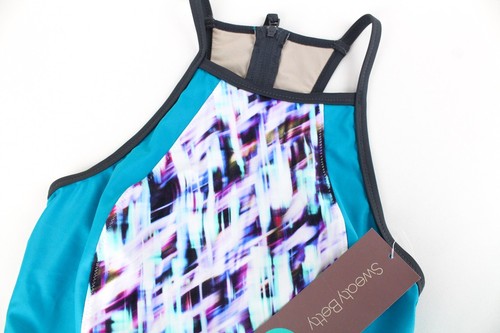 SWEATY BETTY Women Swimsuit M UPF50+ Blue Stretch Printed Aquaglide One-Piece - Picture 3 of 9