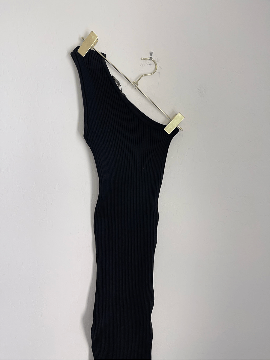 nasty gal black one shoulder dress NASTY GAL Knit Maxi One Shoulder Ribbed Dress Size Large NWT