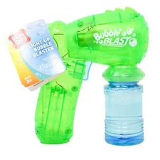 Play Day Light Up Bubble Blaster Toy Green + 4oz Solution | Flashing Lights | 3+