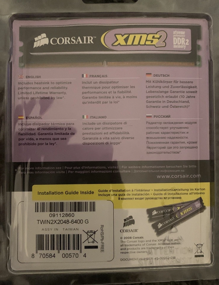 NEW - Corsair 2 GB (2 x 1GB) DIMM 800 MHz DDR2 SDRAM Memory (TWIN2X20486400) - Image 2 of 2