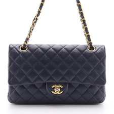 Chanel Quilted Caviar Leather Medium Double Flap Bag Navy - Excellent Condition