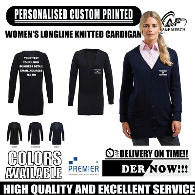 Personalised Custom Premier Women's Longline knitted Cardigan Staff PR698 