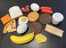Pretend Play Plastic Food 15 Piece Set with Banana, Pizza, Eggs, Cheese, Bread