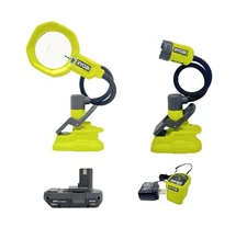 NEW Ryobi 18-Volt 2 Clamp Light Kit with Battery and Charger (PCL664 & PCL665)