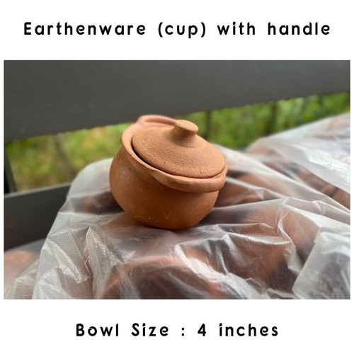Thai antique handmade Earthenware cup with handler - 4 inches - Picture 2 of 3