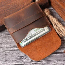 CRAZY HORSE LEATHER Men Small ID Credit Card Wallet Holder Slim Case Pocket NEW