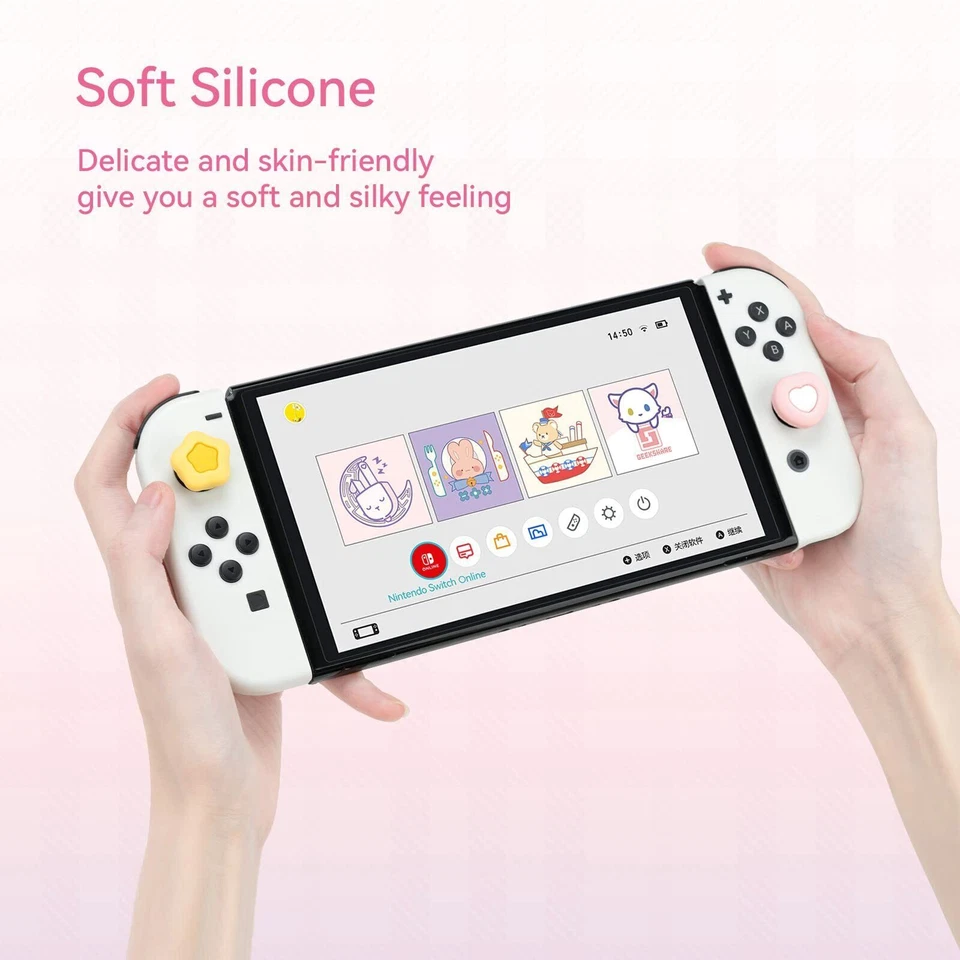 GeekShare Thumb Grips For Nintendo Switch/ Lite/OLED Silicone Heart & Star 4PCS - Image 3 of 4