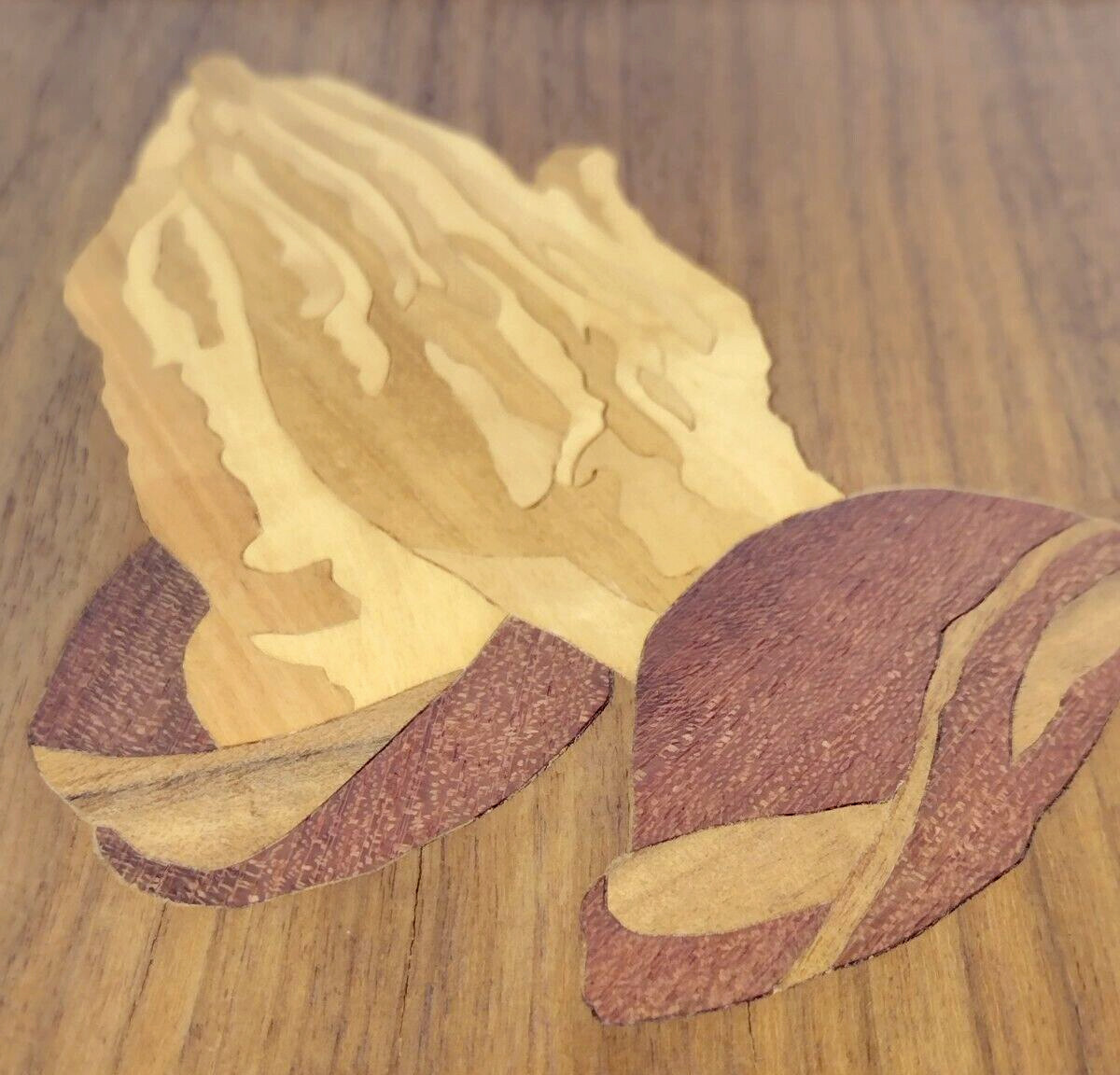 VTG Praying Hands Wood Marquetry Inlaid Inlay Framed Picture Christian Wall Art