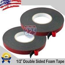 2 Rolls 1/2" Wide Double Sided acrylic Foam High Strength Adhesive Tape 60 Foot