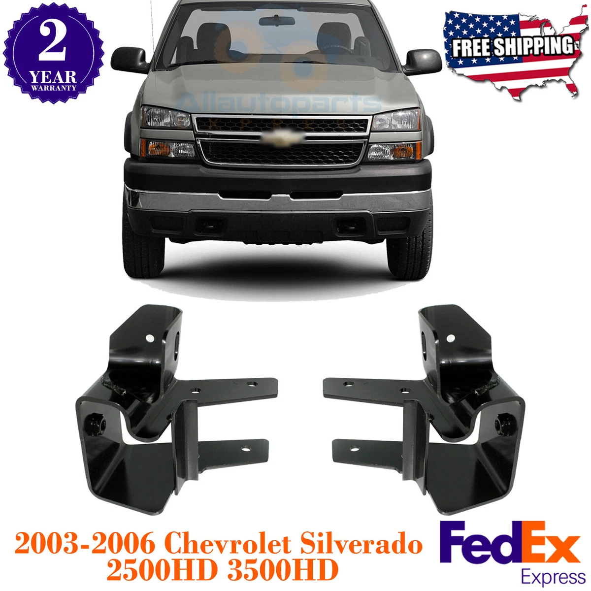 Front Bumper Brackets Set For 2003 2006 Silverado 2500HD 3500