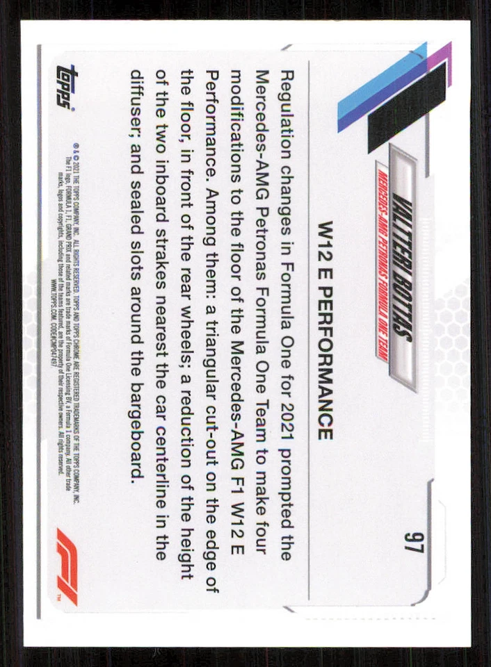 2021 Topps Chrome Formula 1 #97 Valtteri Bottas/F1 Cars - Image 2 of 2