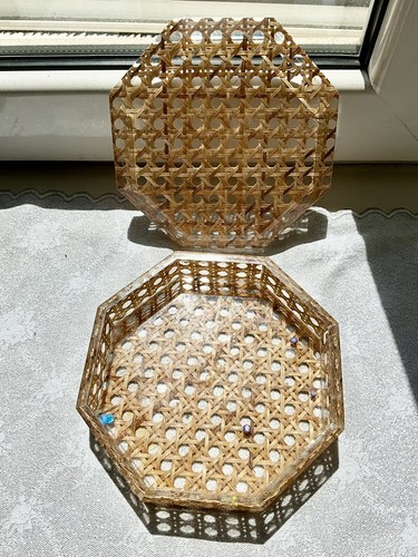 Scatola ottagonale in rattan in lucite stile Dior italiano - Foto 6 di 6