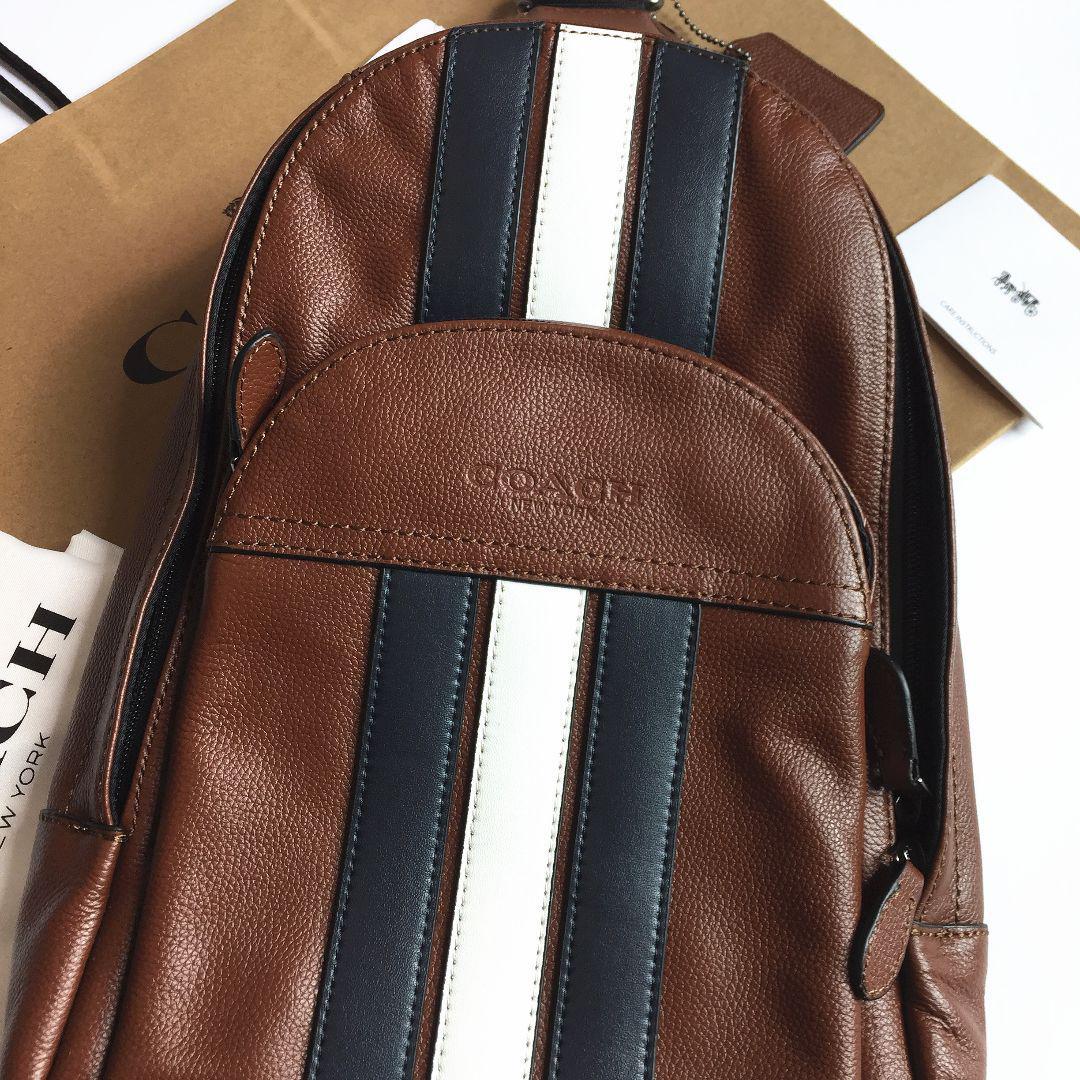 COACH コーチ　ボディーバッグバック レザーネイビー×ホワイトF49318 COACH コーチ バッグ ショルダーバッグ F49318 ストライプ