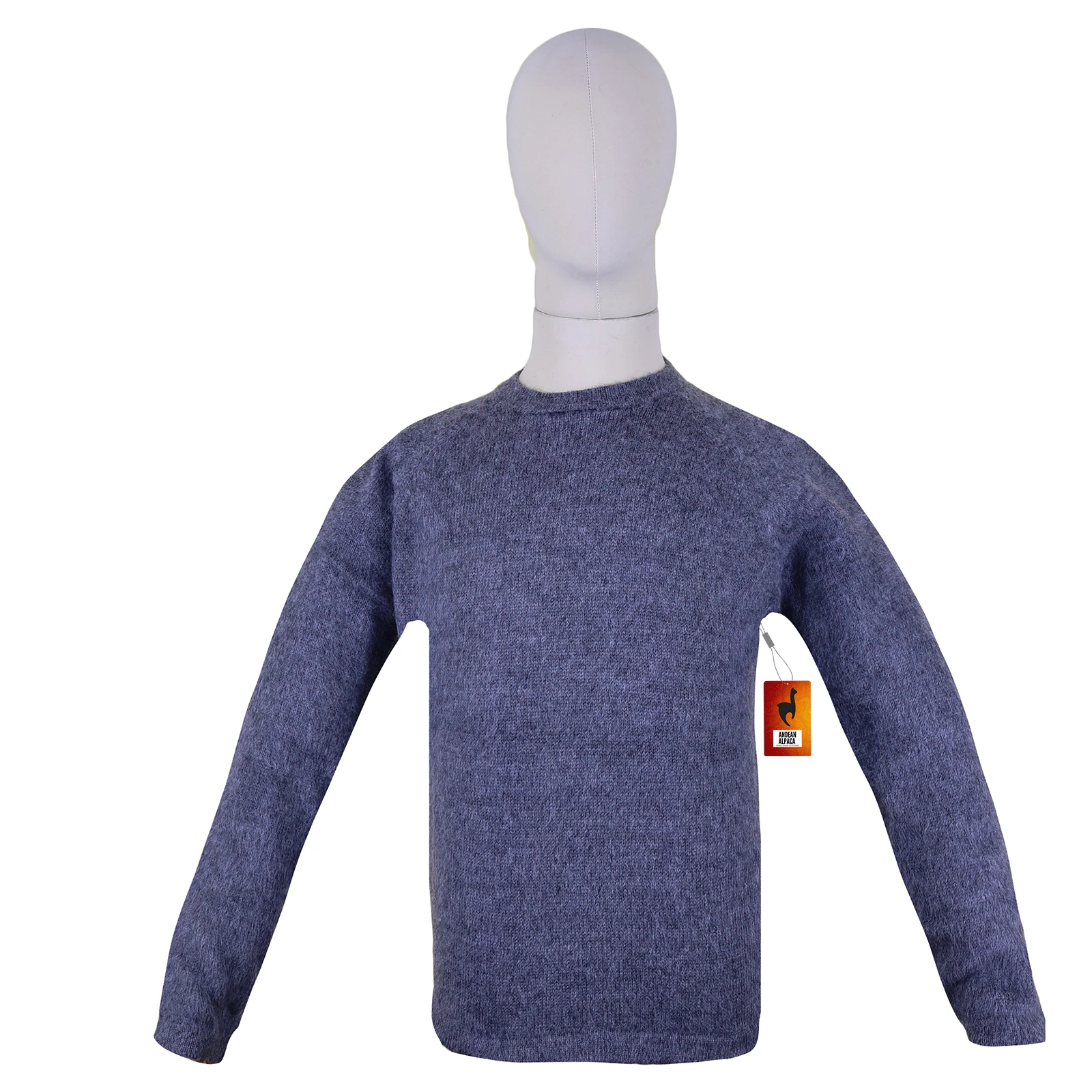 MEN HANDMADE ANDEAN ALPACA SOLID GRAY SWEATER SZ L