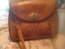 Vintage 1970s Hand Tooled Leather Western Boho Two Strap Purse