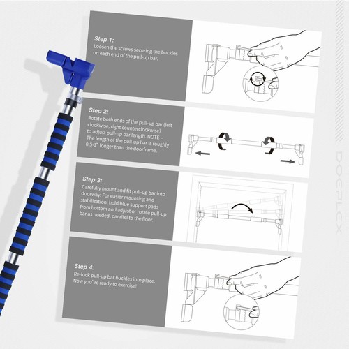 Doeplex Pull Up Bar Door Exercise Workout Bar Chin Up Bars 35.43''-47.24'' Width - Picture 7 of 7
