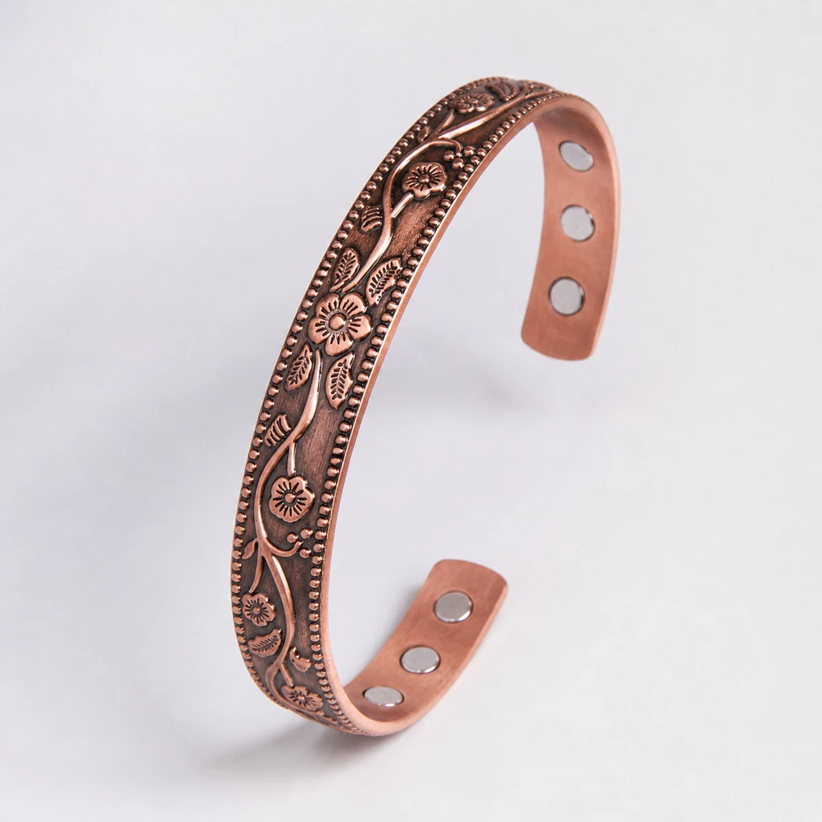 Vintage Floral Copper Therapy Magnetic Bracelet Adjustable Healing Cuff Women AU