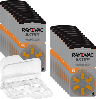120 piles auditives Rayovac Extra Advanced PR48 orange 13 + boîte pour 2 cell... - Photo 1/4