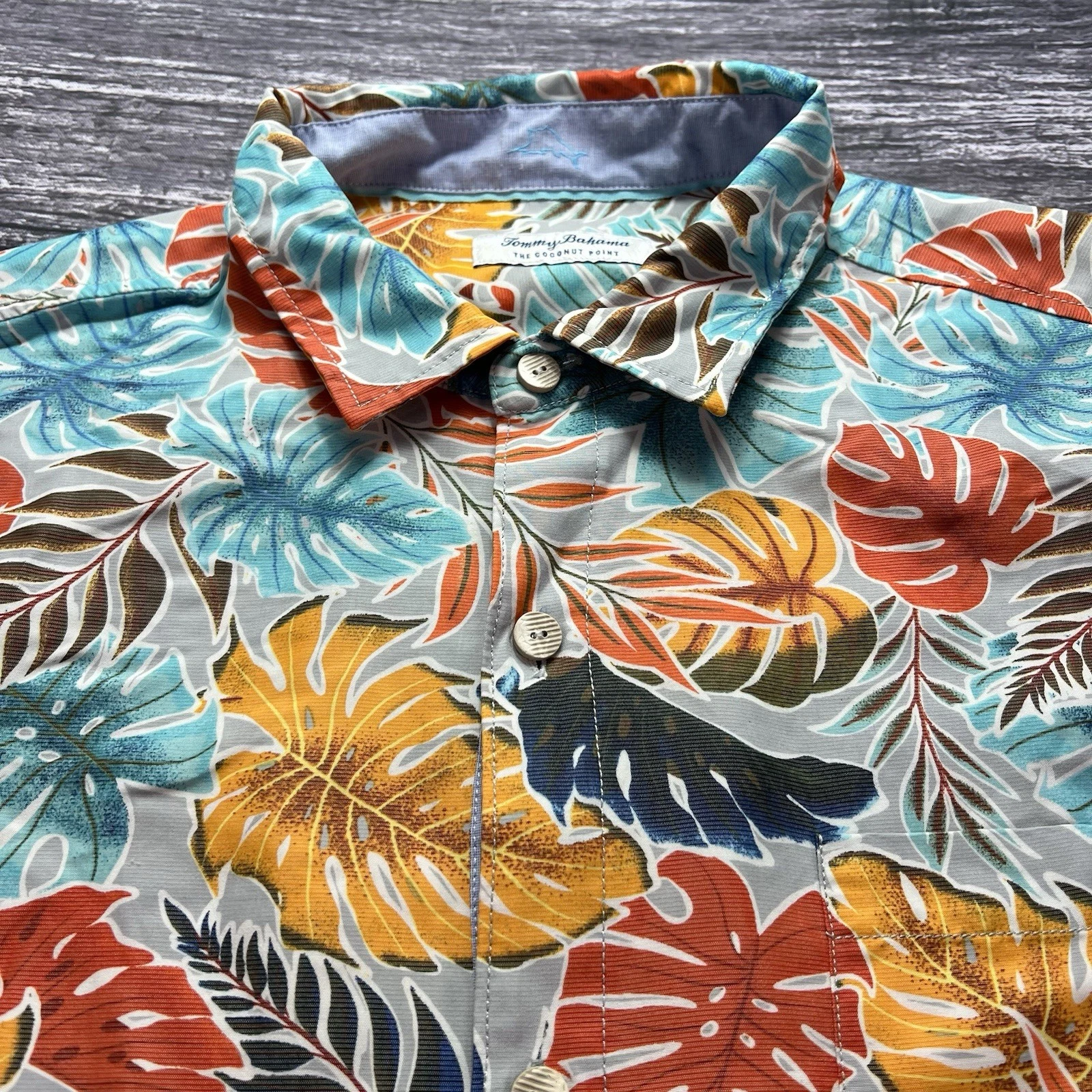 Tommy Bahama Shirt Mens XL Blue Orange Floral Tencel Hawaiian Button Island Zone