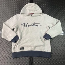 Primitive Skateboarding Hoodie Mens Medium Gray Navy Pullover Logo Sweatshirt