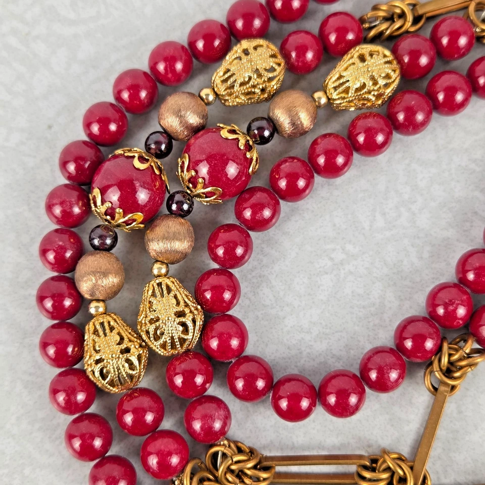 Collar Rosemary G Ro-Do Saks 5th Ave 2 Hilos Cuarzo Granate Cobre Latón De Colección Foto 2 de 4