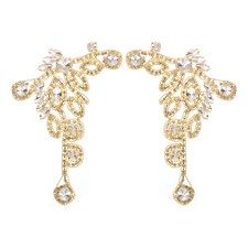Crystal Rhinestone Applique, Sew on Applique Decoration White, Gold, 1 Set
