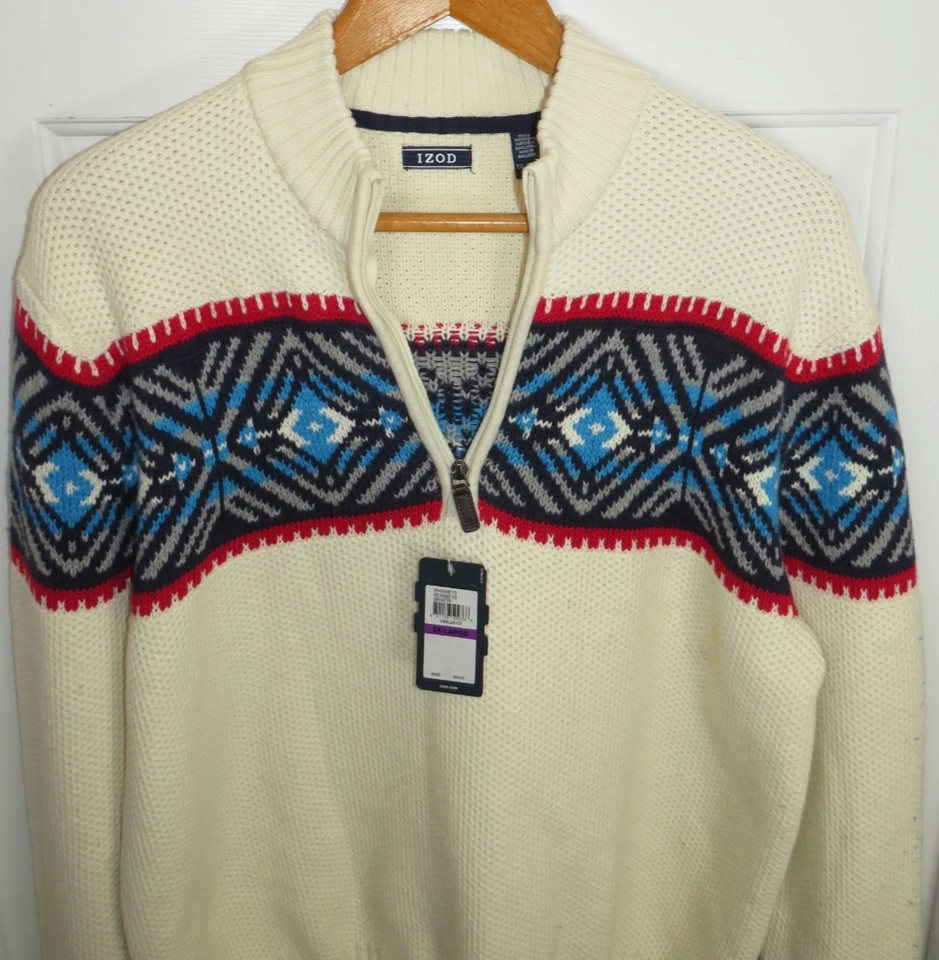 *NUEVO CON ETIQUETAS* IZOD Hombres Vacaciones Navidad Feria Isla Suéter 1/4 Cremallera en Vainilla Ice XXL Foto 2 de 4