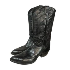 Justin 8105 Black Lizard Leather Western Cowboy Boots Size 10 E Made In USA Mens