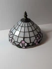 Small Tiffany-Style Vintage Stained Glass Lamp Shade Pink Flowers