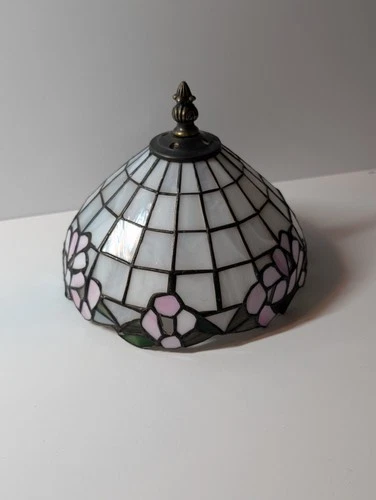 Small Tiffany-Style Vintage Stained Glass Lamp Shade Pink Flowers