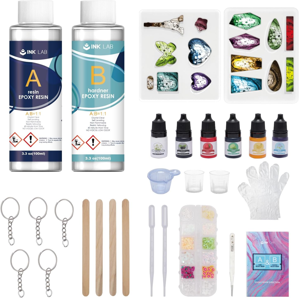 INK LAB Resin Kit for Beginners, Epoxy Resin Crystal Clear Starter Kit ...
