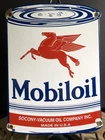 VINTAGE MOBILOIL MOTOR OIL CAN PORCELAIN MOBIL GAS SIGN RED BAND