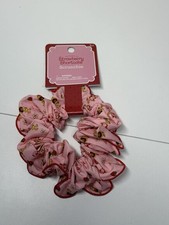 Strawberry Shortcake Hair Scrunchy Pink Red With Orange Blossom Flowers