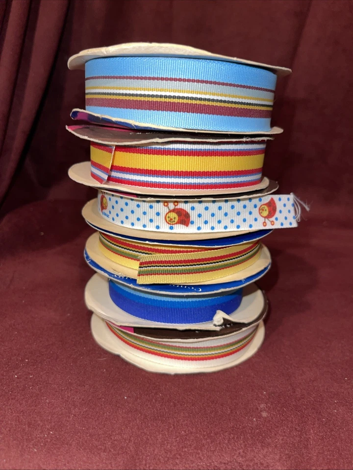 Lot 6 assorted woven embroidered sewing trim ribbon 5/8"-7/8” No 3 & 5 Vintage - Image 2 of 4
