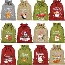 24 PCS Small Drawstring Christmas Gift Bags Burlap Sack Holiday Present Wrap