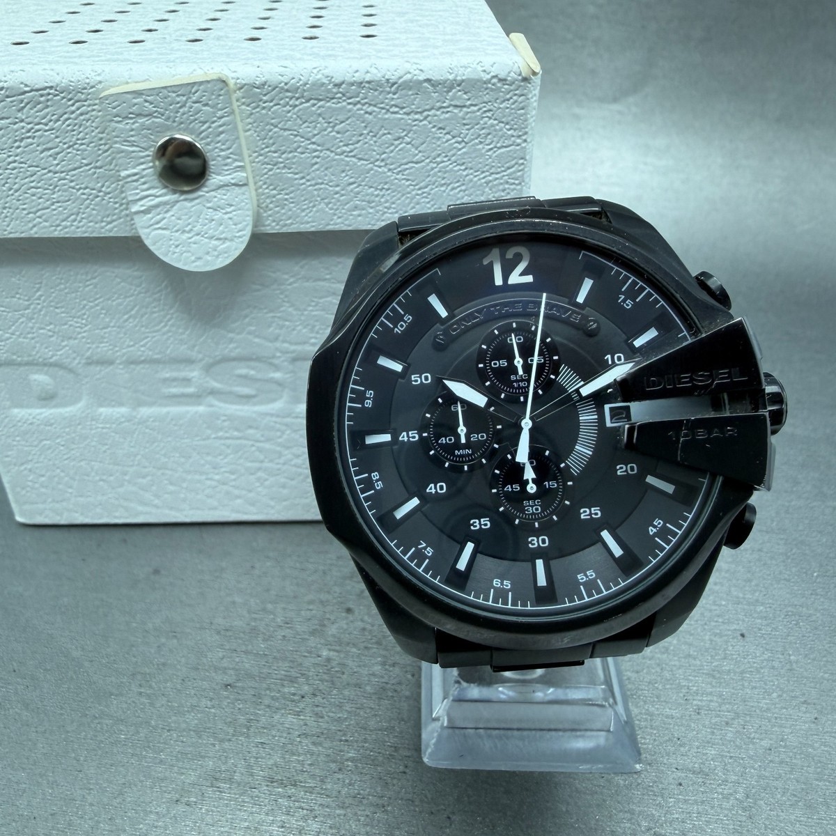 Diesel Mega Chief Watch Men 54mm Black Dial Black Tone Date Round New battery