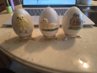 Vintage Set Of 3 Goebel Easter Eggs 1978, 1979, 1980 Chicken, Duck, Bunny
