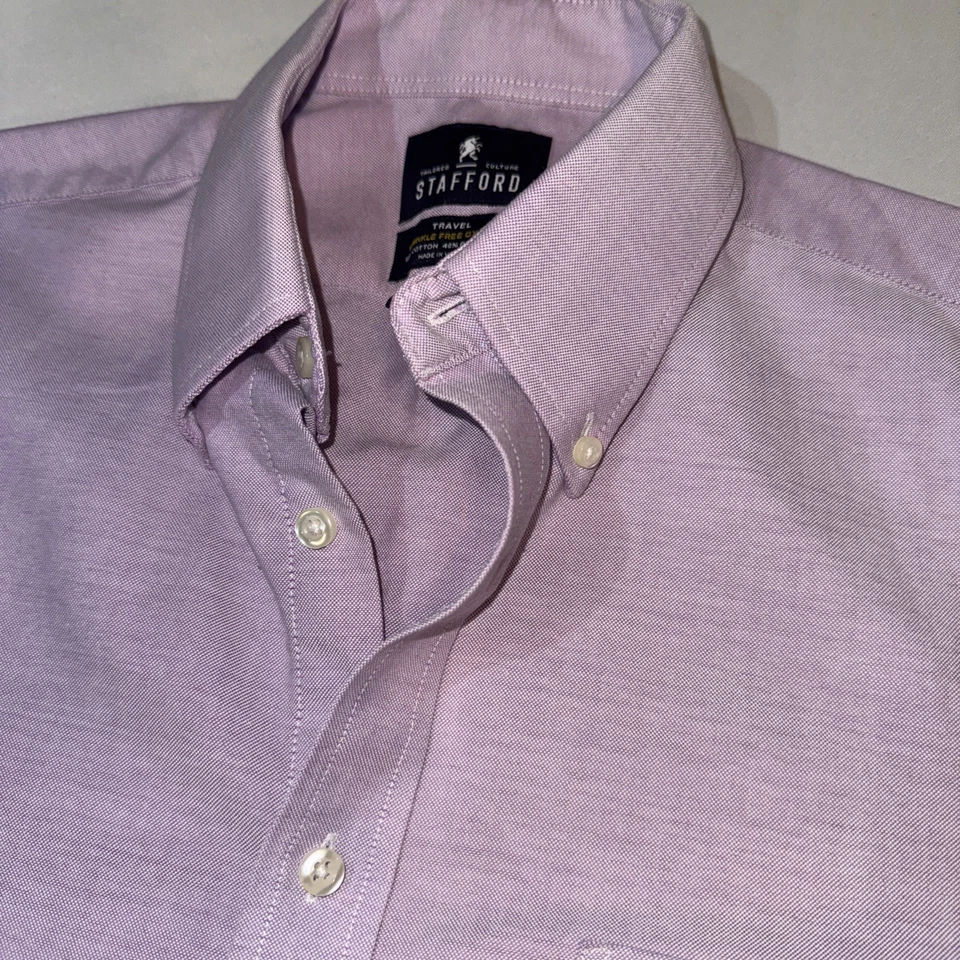 Camisa Oxford de Viaje Manga Larga con Botones Stafford Para Hombre Lg Carrera Oficina Foto 2 de 4