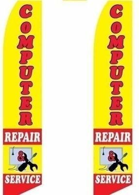2 (two) Pack Tall Swooper Flags Computer Repair Service Red Yellow Images