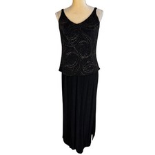 Alex Evenings Black Sparkle Swirl V Neck Tank Dress Maxi Size 12