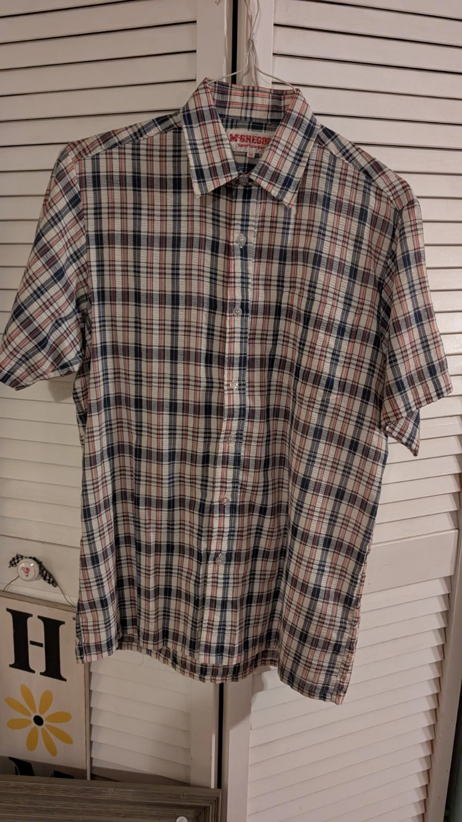 McGregor Plaid Shirt Men's Medium Collared Vintage Linen Cloth 22x31