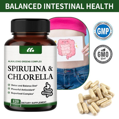 Organic Spirulina and Chlorella Capsules   Detoxification and Dietary Balance