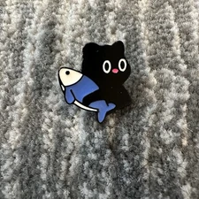 Black Cat Enamel Pin Brooch Cute Cat Blue Fish  Gift Backpack Lapel Hat New