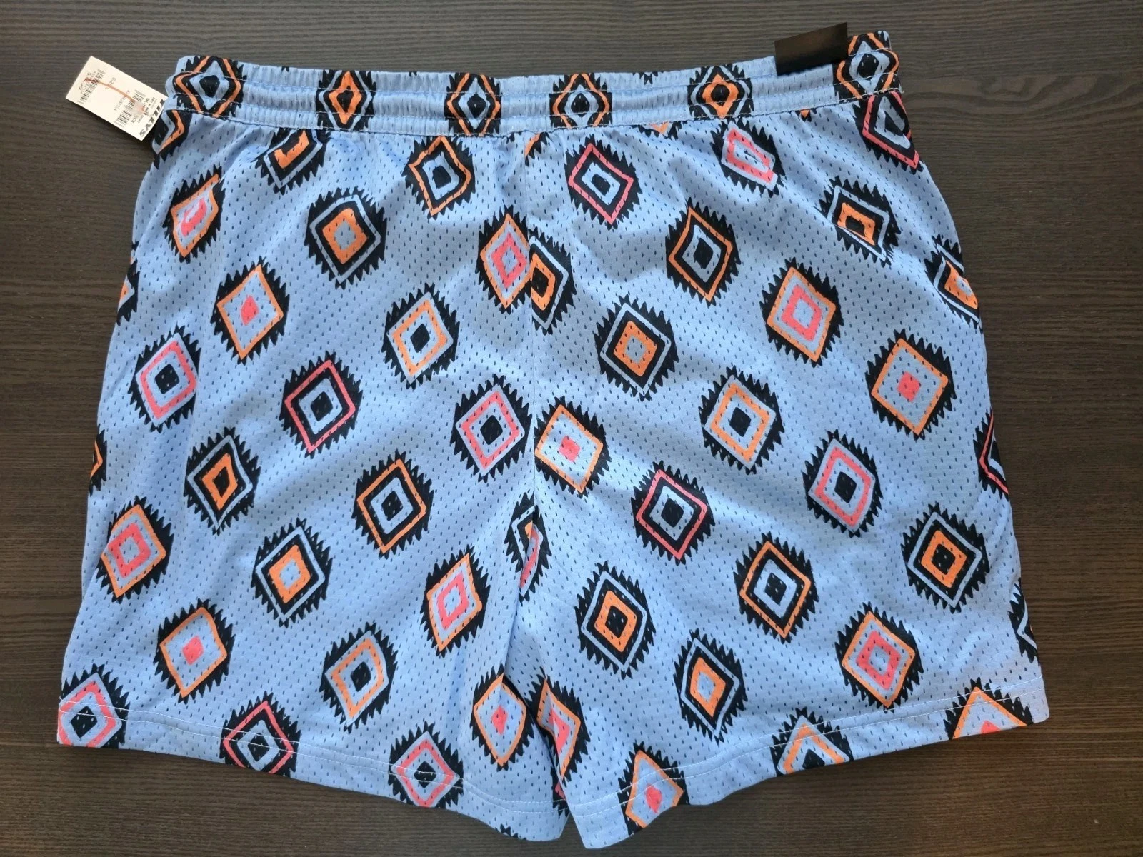 RSQ Mesh Shorts Men's Size L Trival Print Light Blue Elastic Waist Drawstring 6"
