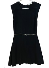 Sandro Paris LBD womens Sz 1 Little Black Dress Gold Tone Zipper Shear Shoulders