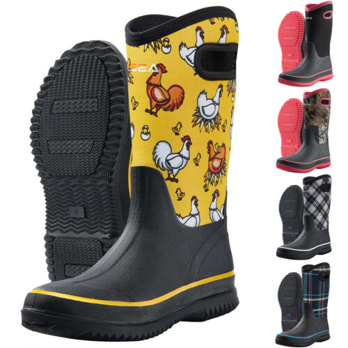 HISEA Women Rain Boots Handle Waterproof Insulated Mud Garden Barn Plush Footbed