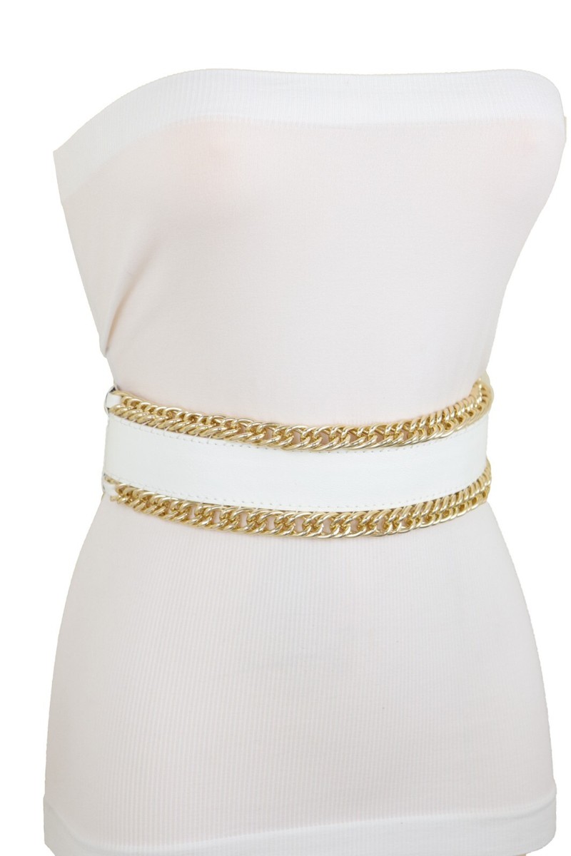 Women White Stretch Band Fashion Belt Hip High Waist Gold  display picture 1