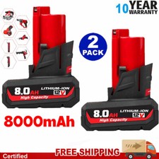 2 Pack 12V 8.0Ah for Milwaukee M-12 Lithium-ion Battery 48-11-2425 48-11-2420